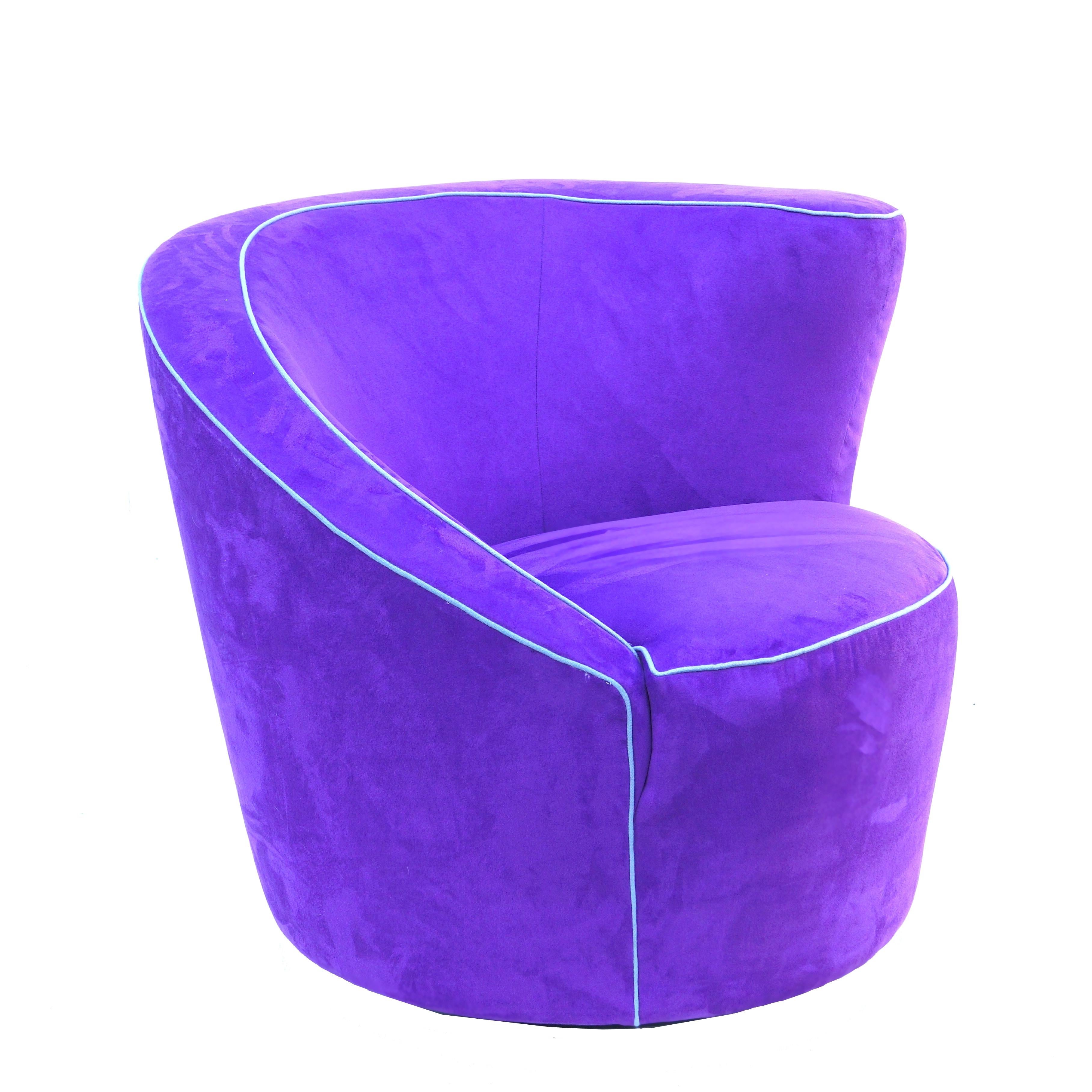 Late 20th Century Corkscrew Purple Modern Contemporary Swivel Lounge Chair Armchair For Sale
