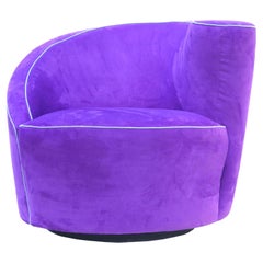 Vintage Corkscrew Purple Swivel Lounge Chair Armchair