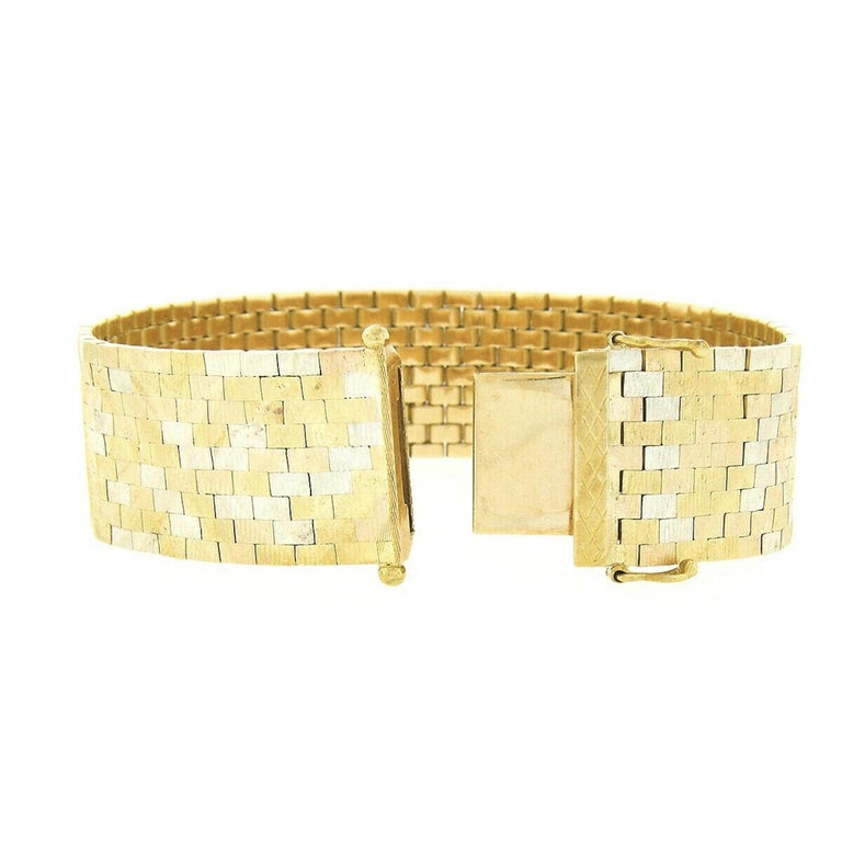 Corletto 18k TT Gold Textured Brick Floral Pattern Flexible Wide Strap  Bracelet For Sale at 1stDibs | 18k 0.750 gold armband, 18k 0.750 gold  bracelet price, gold bracelet pattern