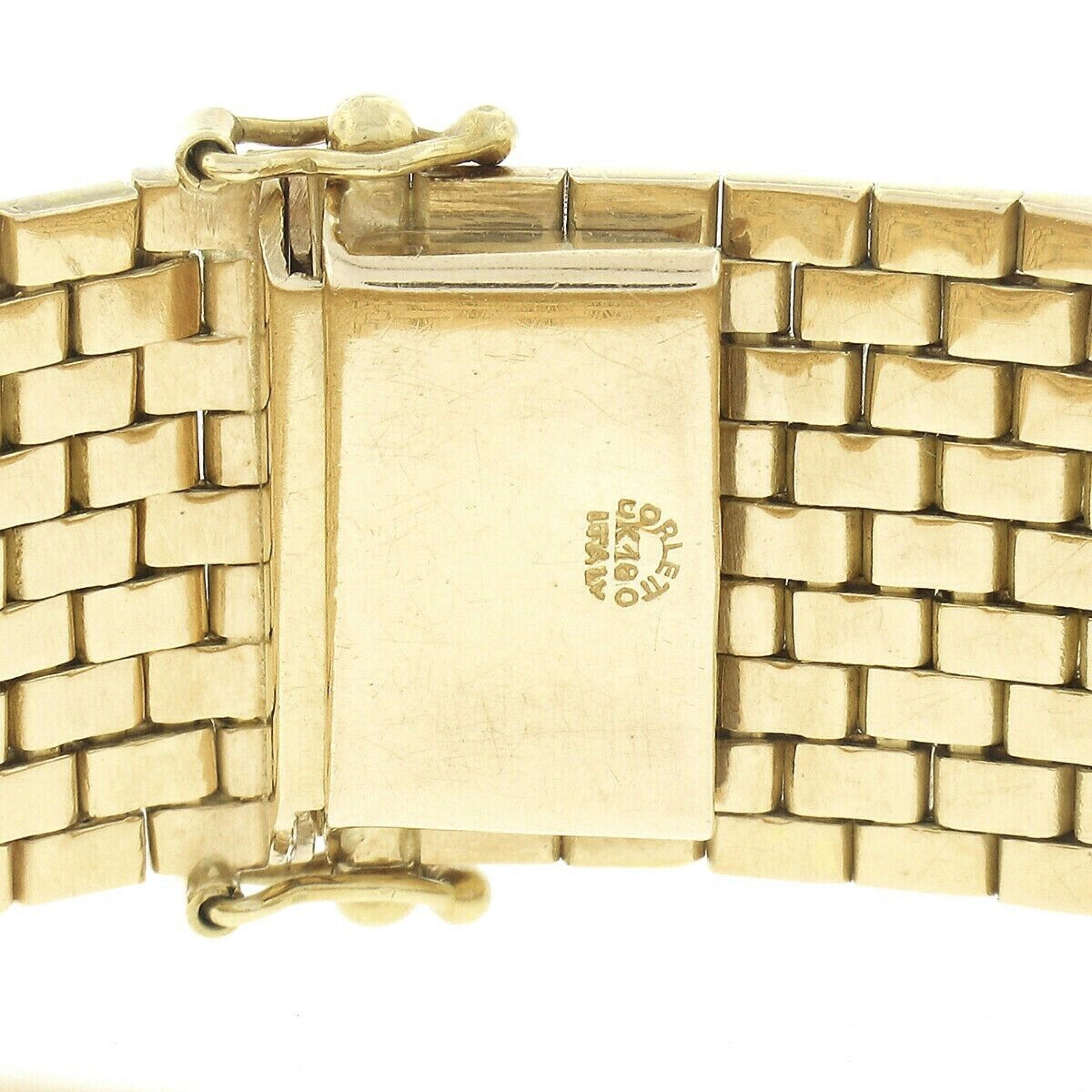 Corletto 18k TT Gold Textured Brick Floral Pattern Flexible Wide Strap Bracelet For Sale 1