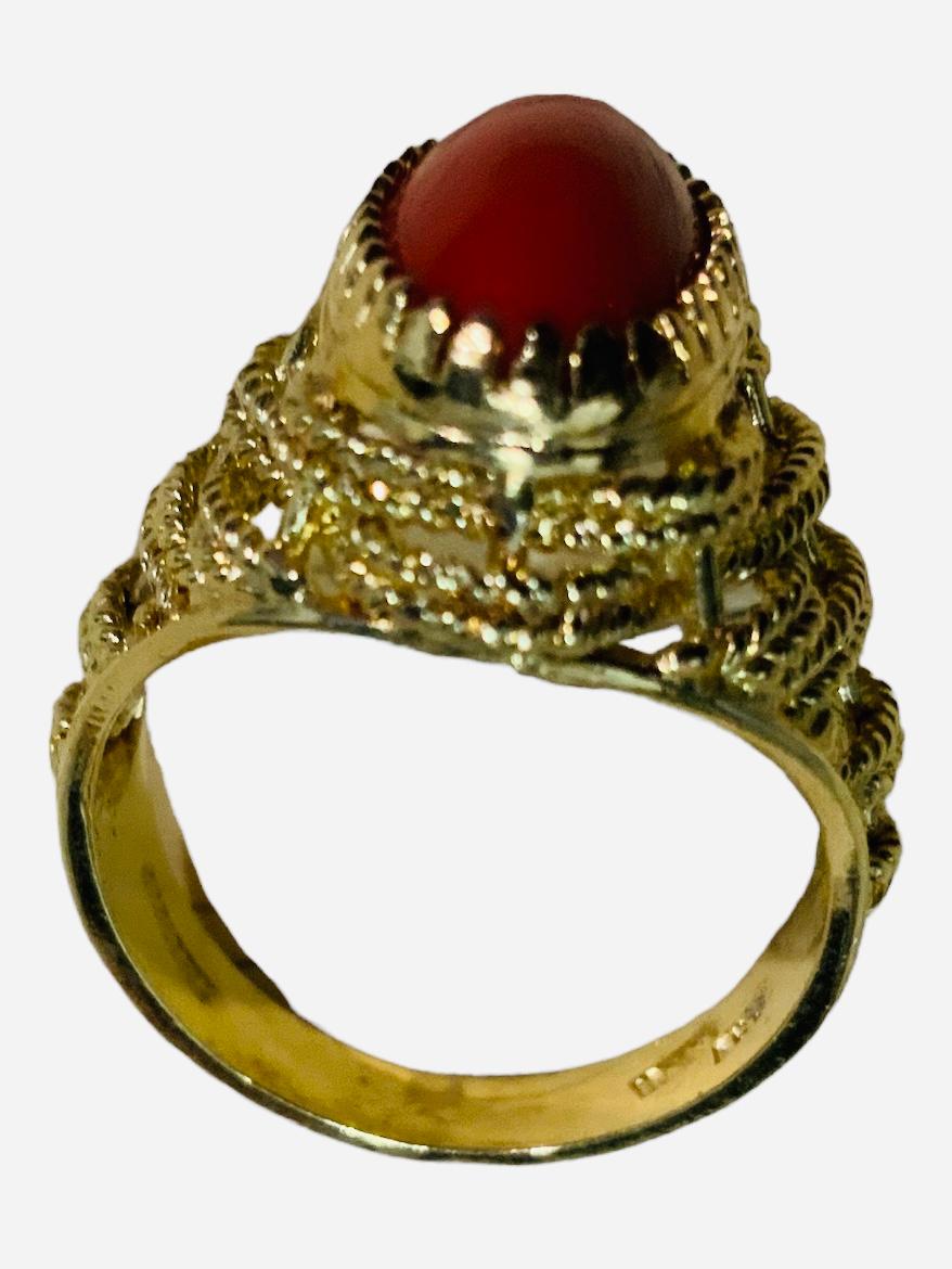 Modern Corletto 18K Yellow Gold Coral Cocktail Ring For Sale