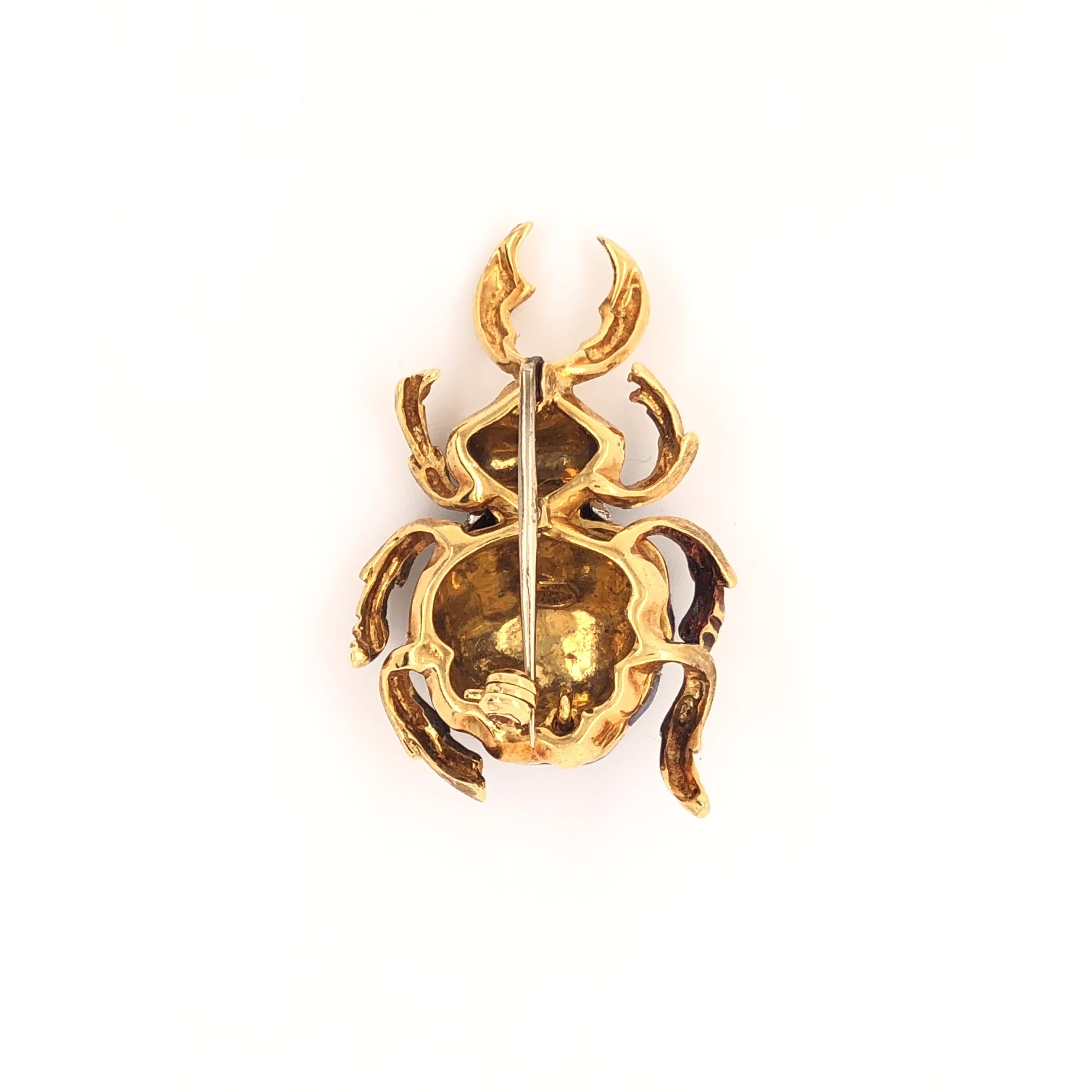 Corletto Blue Enamel Diamond Yellow Gold Beetle Bug Brooch Pin For Sale 1