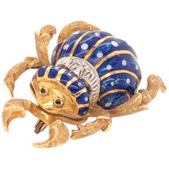 Corletto Blue Enamel Diamond Yellow Gold Beetle Bug Brooch Pin