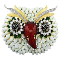 Corletto Enamel and Diamond Owl Clip Brooch