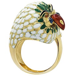 Corletto Enamel Sapphire Yellow Gold Owl Ring