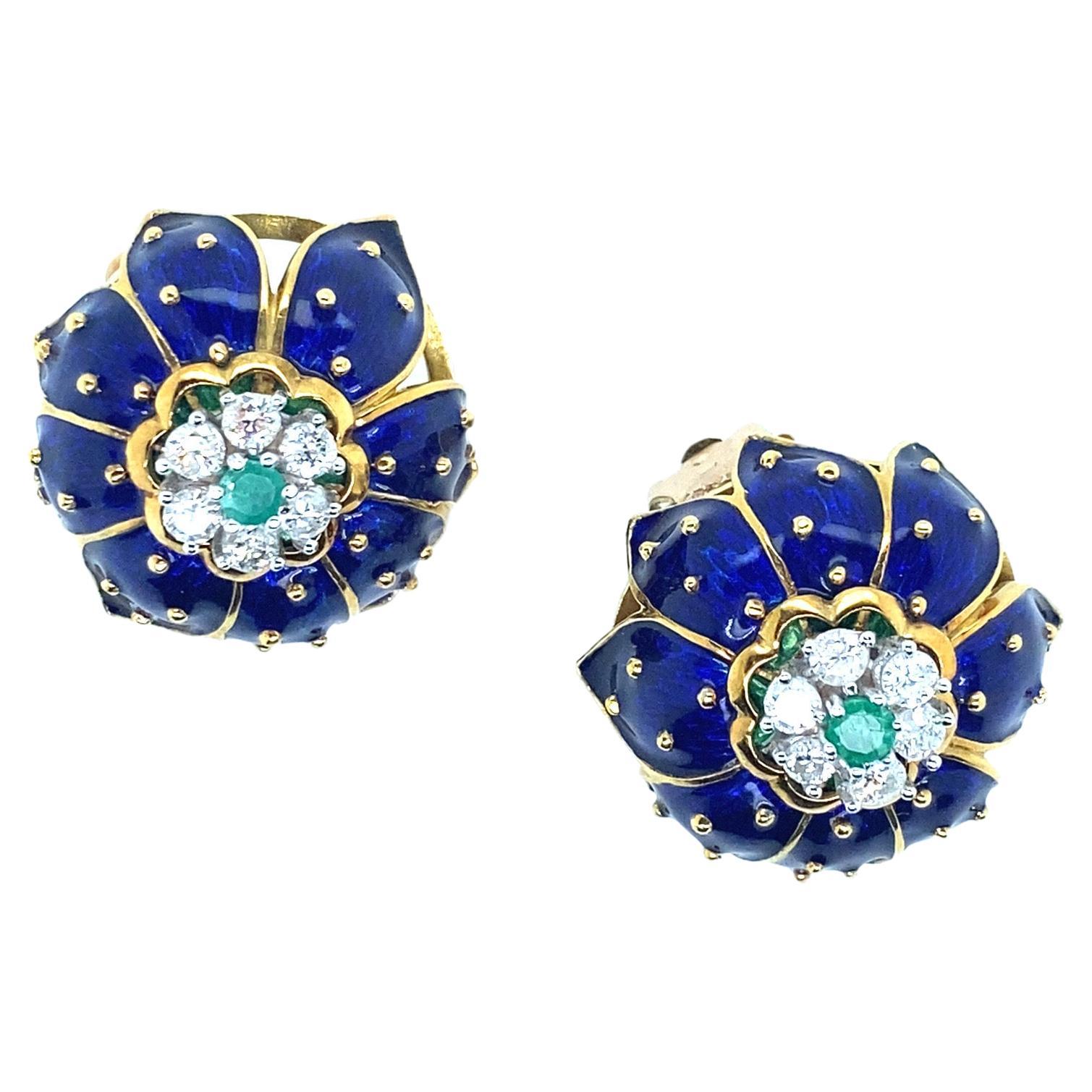 Corletto Italian Enamel Earrings with Diamonds For Sale