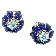 Vintage Corletto Italian Enamel Earrings with Diamonds