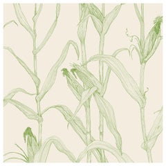 Corn Rows in Summer Green on Cream on Smooth Paper