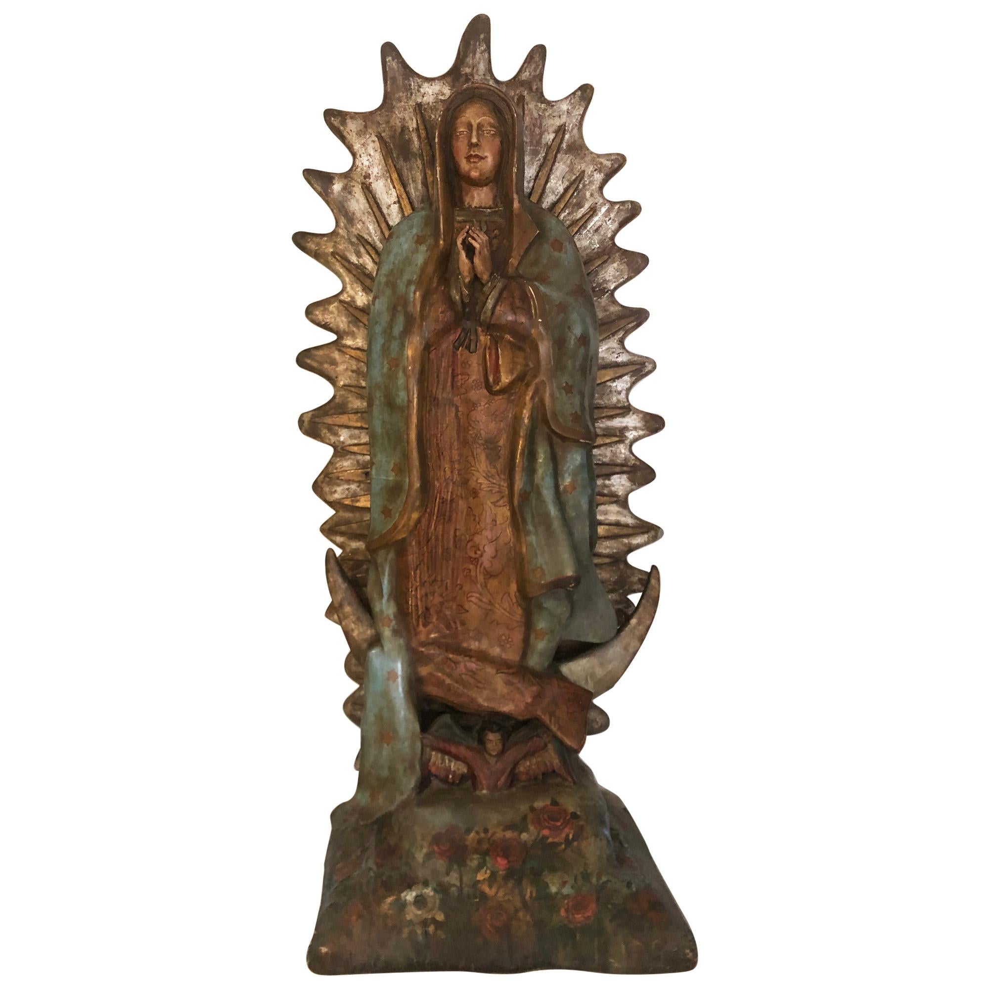 Kornstahl-Paste-Skulptur unserer Dame von Guadalupe, gefunden in Mexiko, um 1900 im Angebot