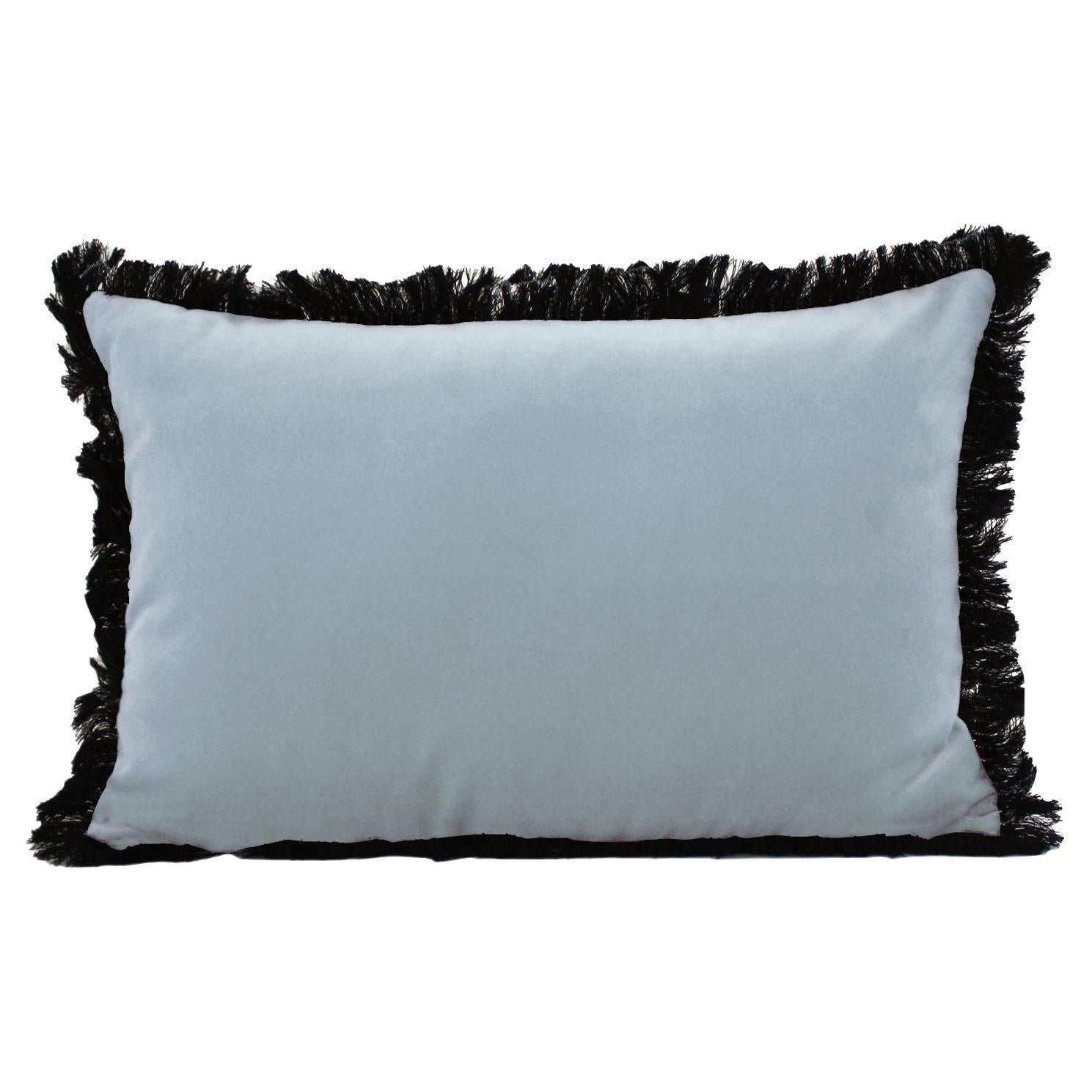 CORNALINA Blue Fringed Velvet Deluxe Handmade Decorative Pillow