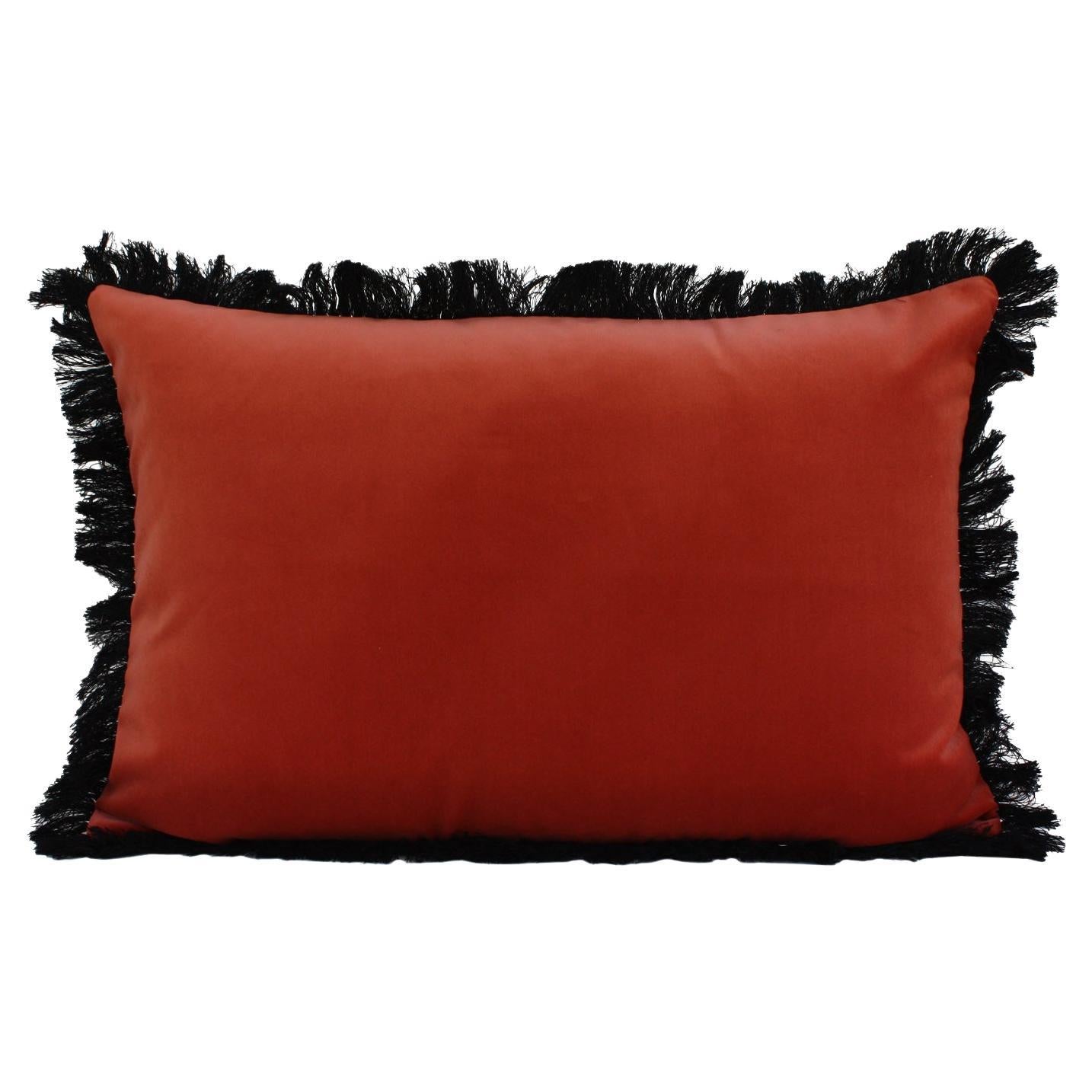 CORNALINA Cuscino decorativo in velluto deluxe fatto a mano con frange color ocra intenso