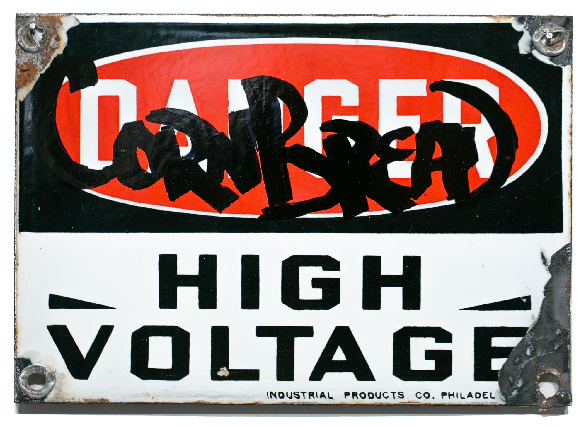 "Cornbread High Voltage" is an original acrylic on ceramic coated sign by Cornbread measuring 7"h x 10"w.

Darryl McCray, known by his tagging name, “Cornbread,” is a graffiti artist from Philadelphia, credited with being the first modern graffiti