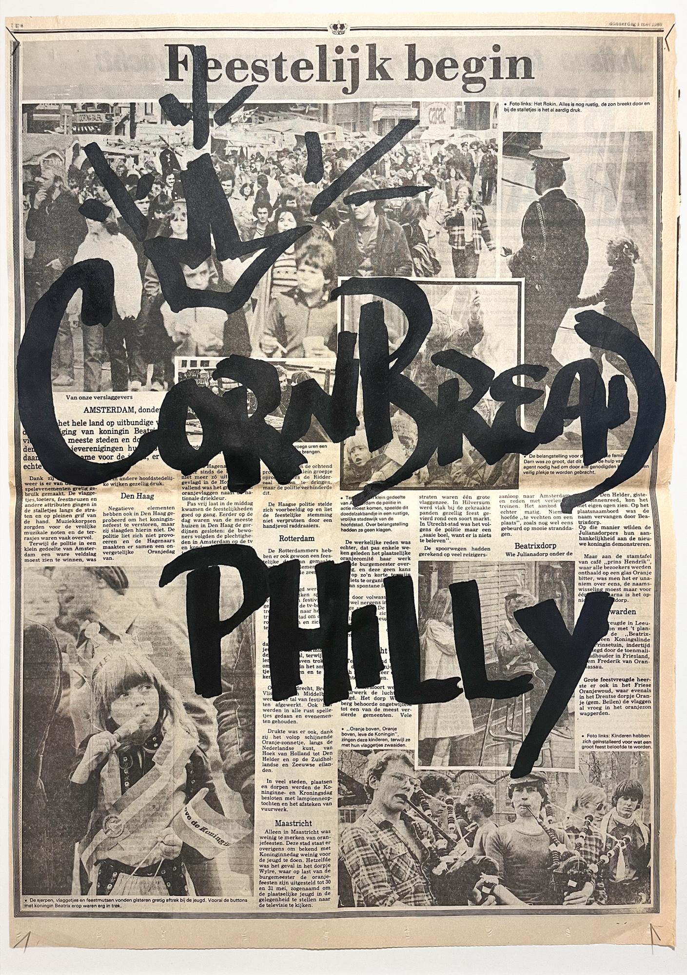 Dieses Kunstwerk mit dem Titel "Cornbread Tags De Telegraaf: Cornbread Philly" ist ein Original-Kunstwerk von Cornbread aus Acrylfarbe auf Zeitungspapier. Das Stück misst 58cm x 41cm / 22.75in x 16in ca. ungerahmt. 

Darryl McCray, bekannt unter