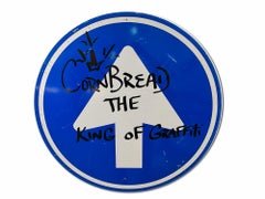 « Cornbread The King Of Graffiti Shield (bleu) », acrylique sur panneau de rue, graffiti