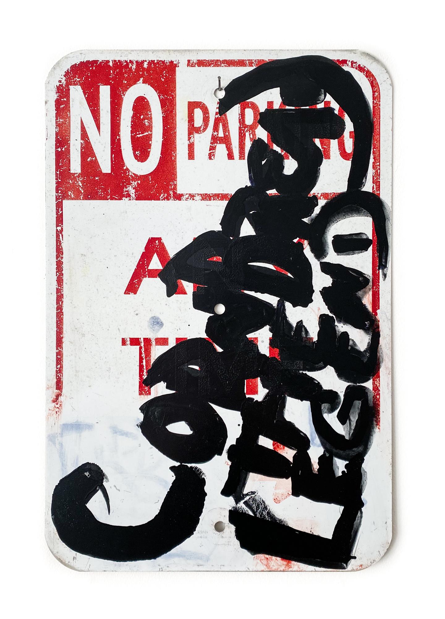 This red, black, and white artwork titled "Cornbread The Legend No Parking" is an original artwork by Cornbread made of acrylic paint on a retired street sign. It measures 18"h x 12"w.

Darryl McCray, known by his tagging name, “Cornbread,” is a