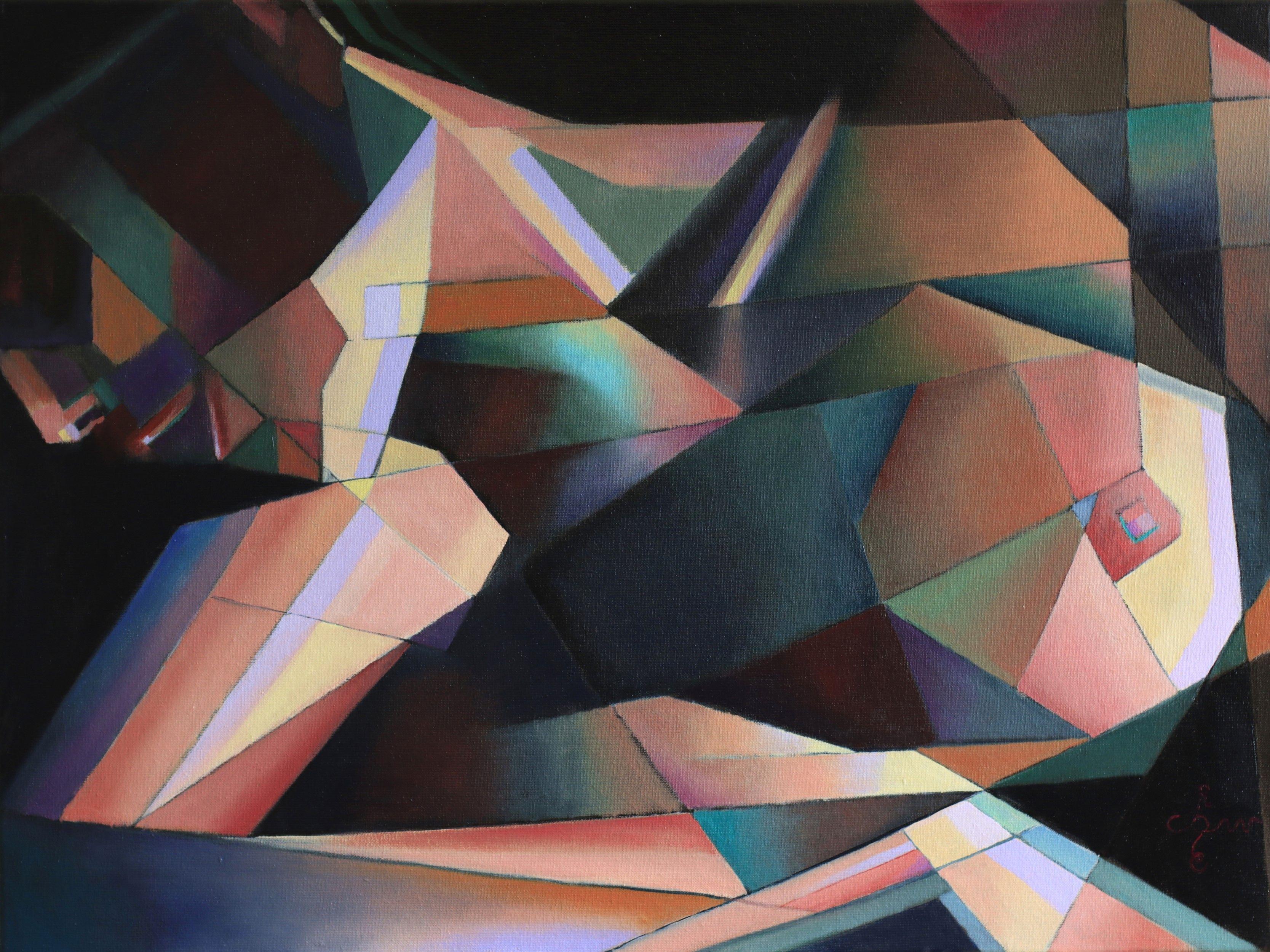 Ode an Tamara de Lempicka 31-03-22, Gemälde, Öl auf Leinwand – Painting von Corne Akkers