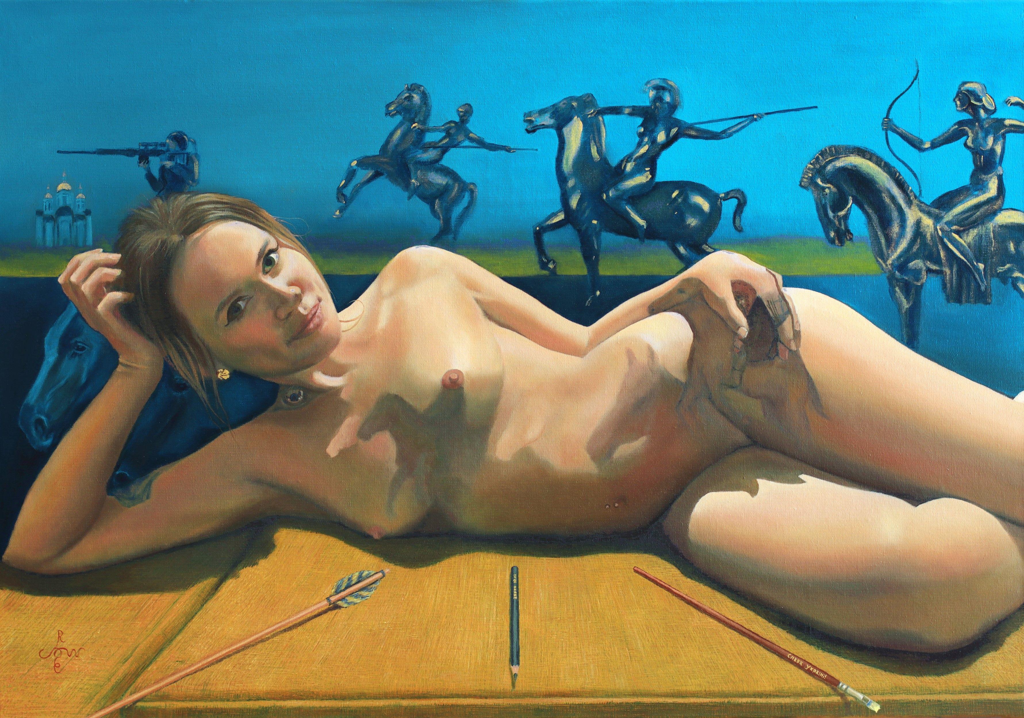 Slava Ukraini - 18-04-22, Pittura, Olio su tela - Painting di Corne Akkers