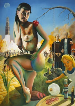 The Revelation of Bettie Page (2018), Gemälde, Öl auf Holzplatte