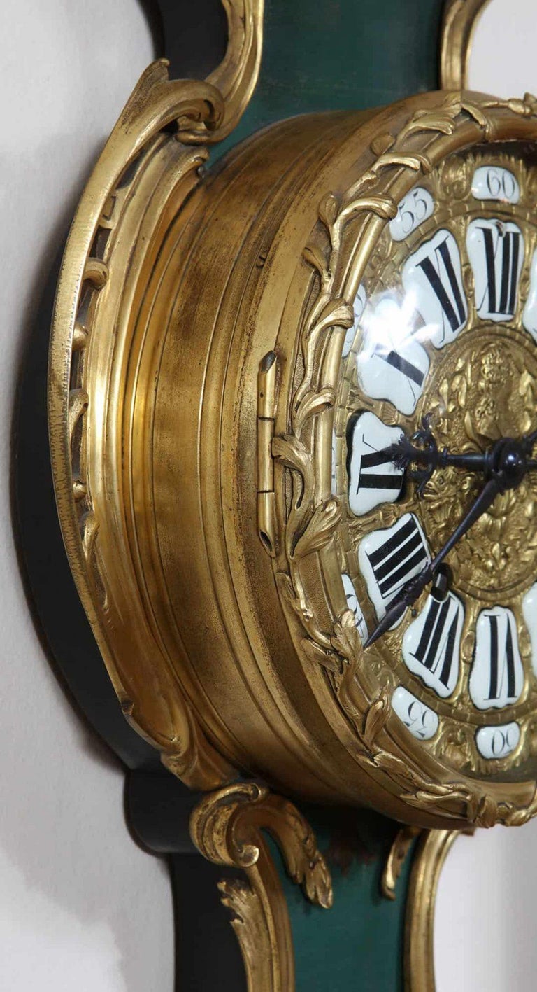 19th Century Corne Verte Pair of Louis XV Banjo Barometer / Clock For Sale