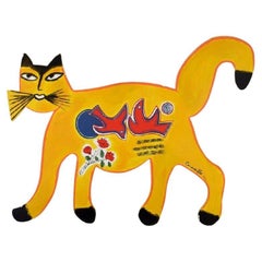 Corneille, Cobra Artist, Large Cat in Hand-Painted Metal