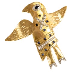 Corneille Art Jewel Sapphire, Diamond and 18 Karat Gold "Bird" Brooch 2008