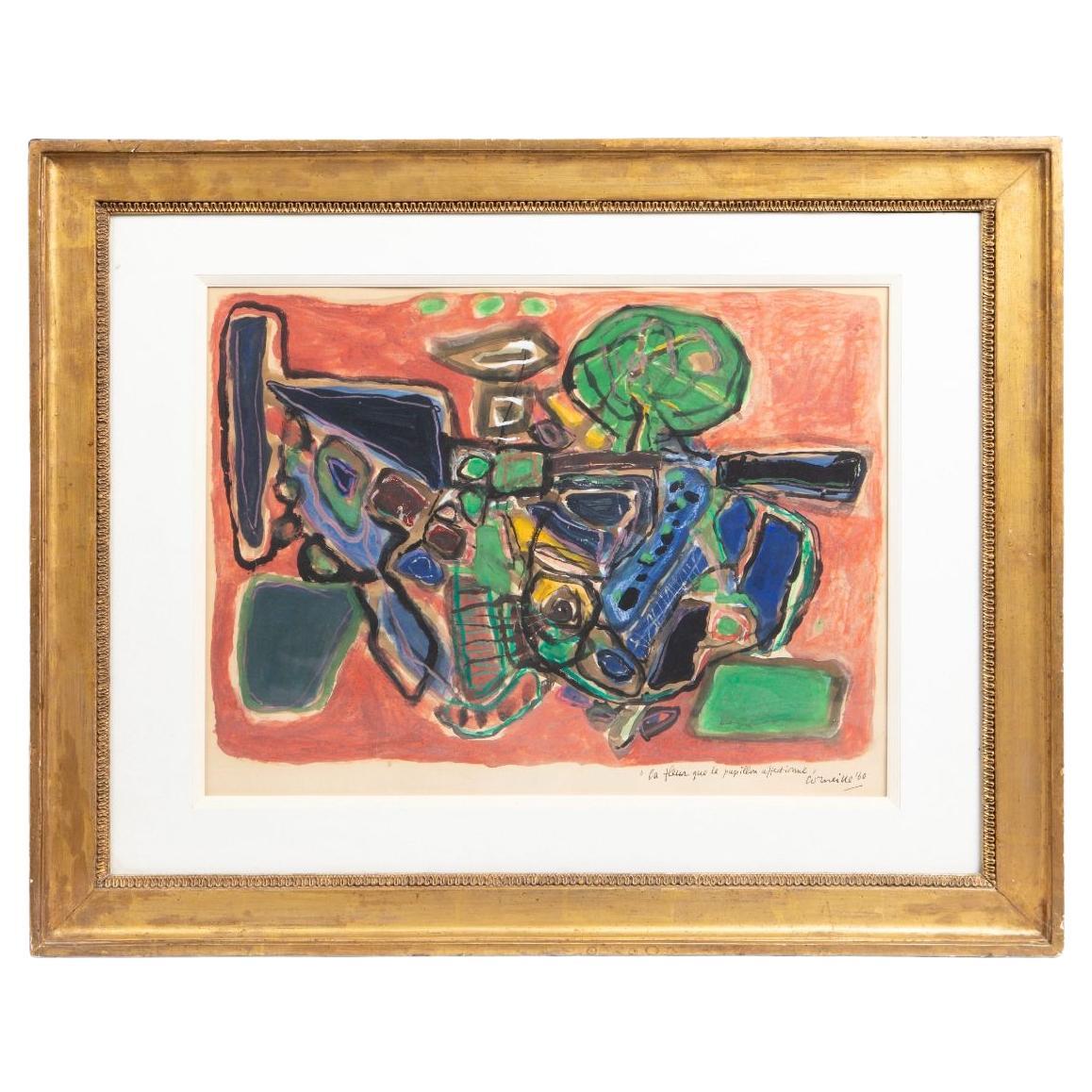 Corneille “La fleur que le papillon affectionne”, Watercolor and Gouache, 1960