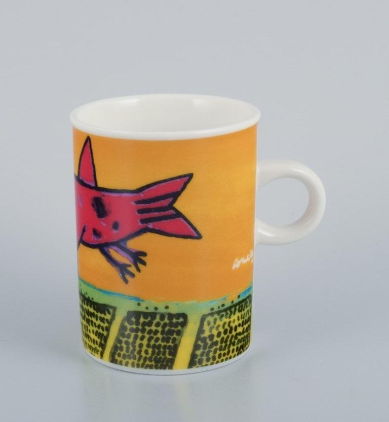 Corneille (Guillaume Cornelis van Beverloo), Dutch CoBrA artist (1922-2010). Coffee cup, plate, and egg cup in porcelain decorated with birds over a field with sunrise.
From the 1980s/90s.
In perfect condition.
Marked.
Egg cup: H 5.0 cm x D 5.0