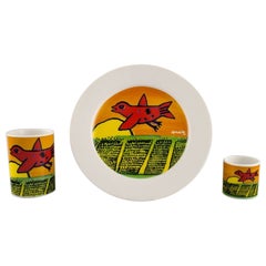 Corneille, Dutch Cobra Artist 
1922-2010
, Coffee Cup, Plate and Egg Cup