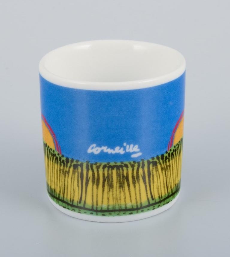 Late 20th Century Corneille, Dutch CoBrA artist. Coffee cup, plate and egg cup, 1980/90s For Sale