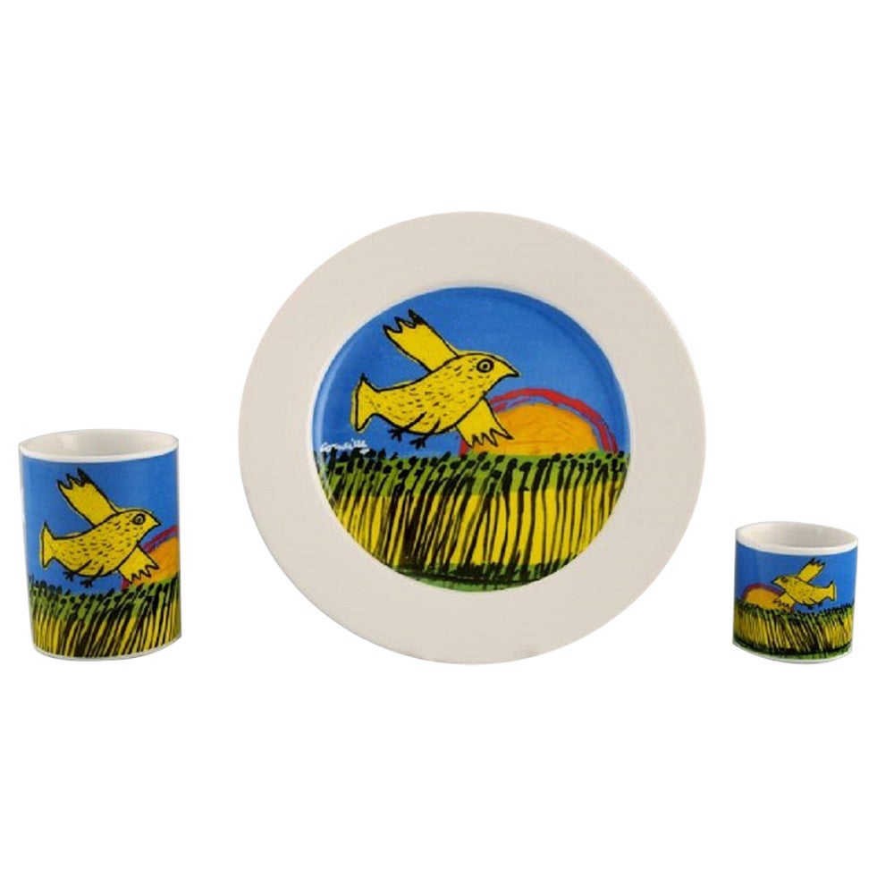 Artiste néerlandais CoBrA, tasse à café, assiette et tasse à œuf