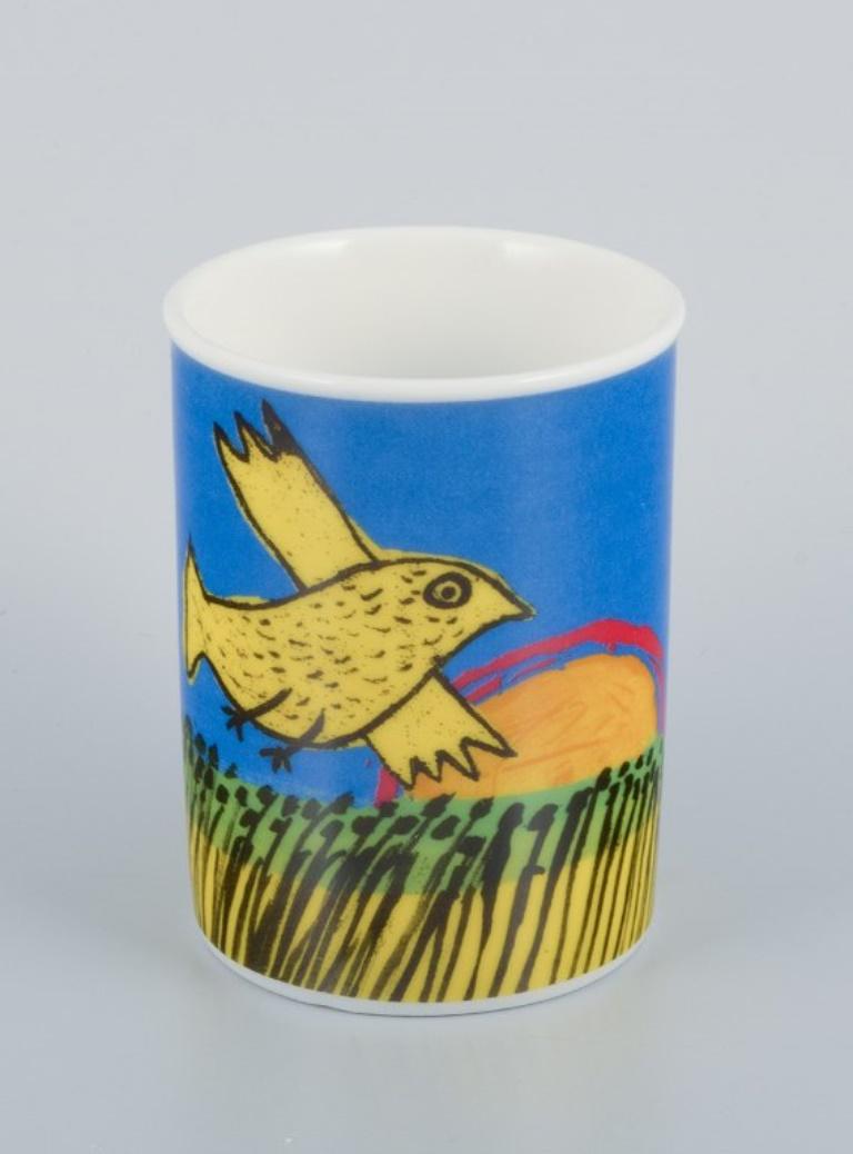 Expressionist Corneille, Dutch CoBrA artist. Coffee cup, plate, and egg cup in porcelain. For Sale