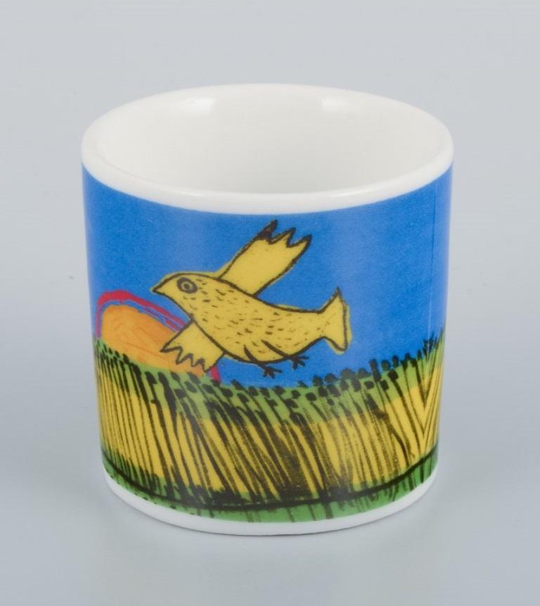 Corneille, Dutch CoBrA artist. Coffee cup, plate, and egg cup in porcelain. In Excellent Condition For Sale In Copenhagen, DK