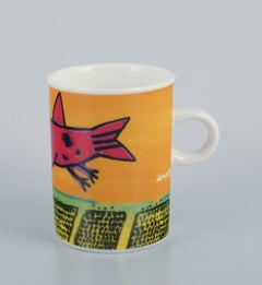 Corneille, artiste néerlandaise du CoBrA Tasse à café, assiette et tasse à œuf avec oiseaux 1980/90