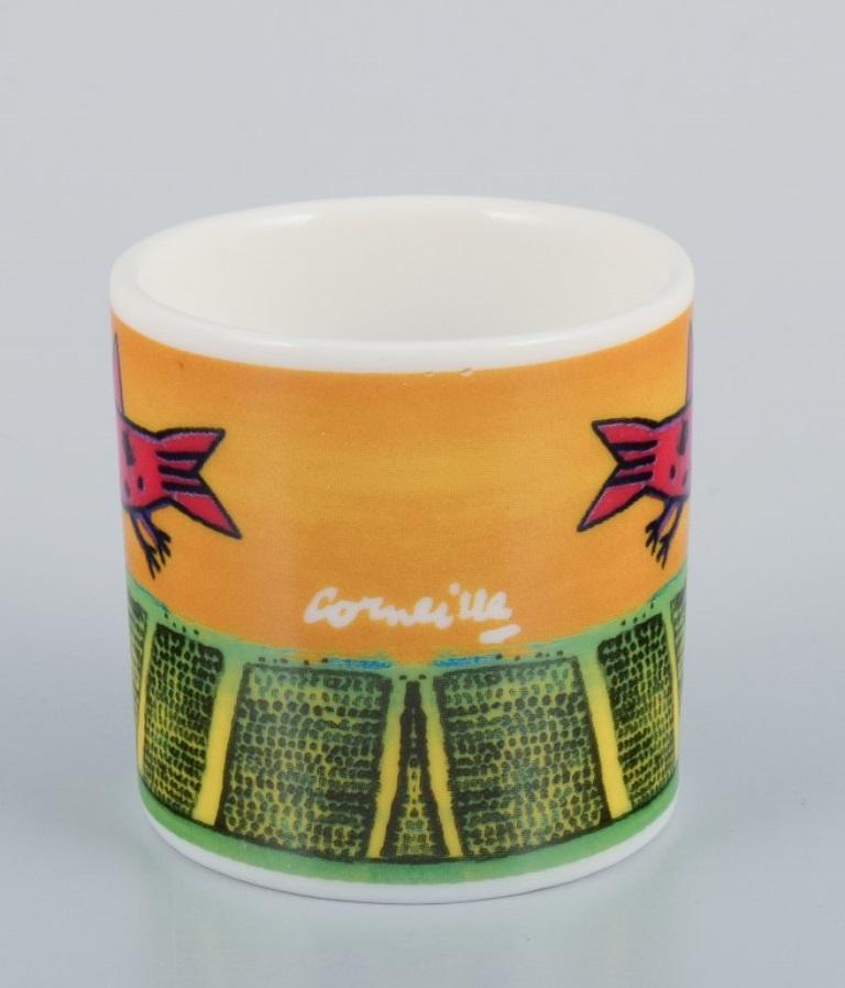 Late 20th Century Corneille, Dutch CoBrA artist. Coffee cup, plate and egg cup with birds 1980/90s For Sale