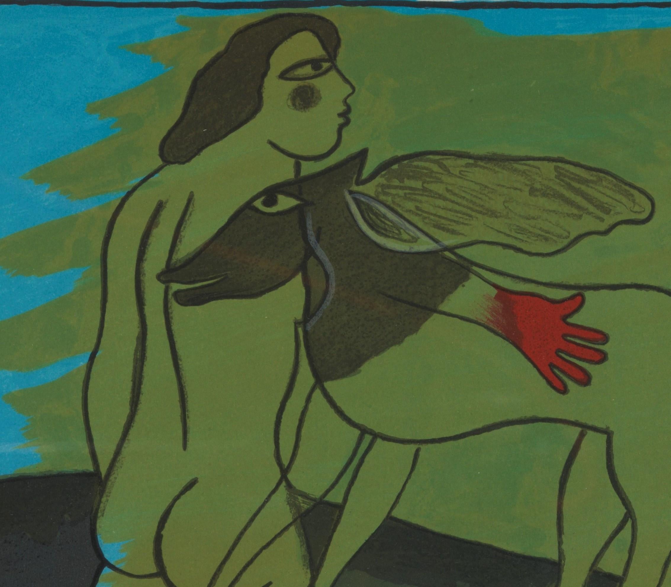 XXIe siècle et contemporain Corneille Guillaume, Homme nu avec animaux, Lithographie en vente