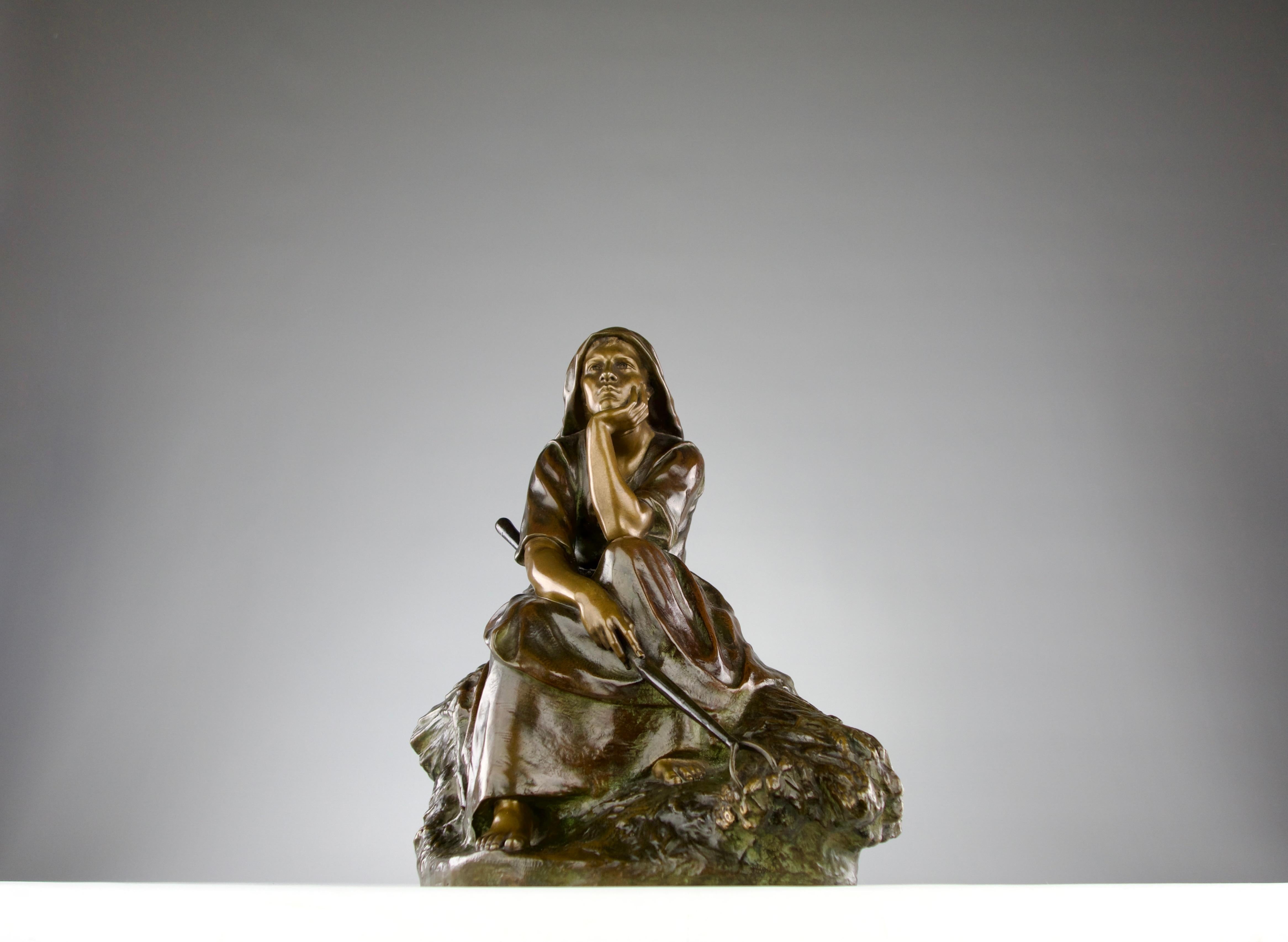 Corneille Henri Theunissen, Skulptur „Daydream in the Fields“, 19. Jahrhundert (Patiniert) im Angebot