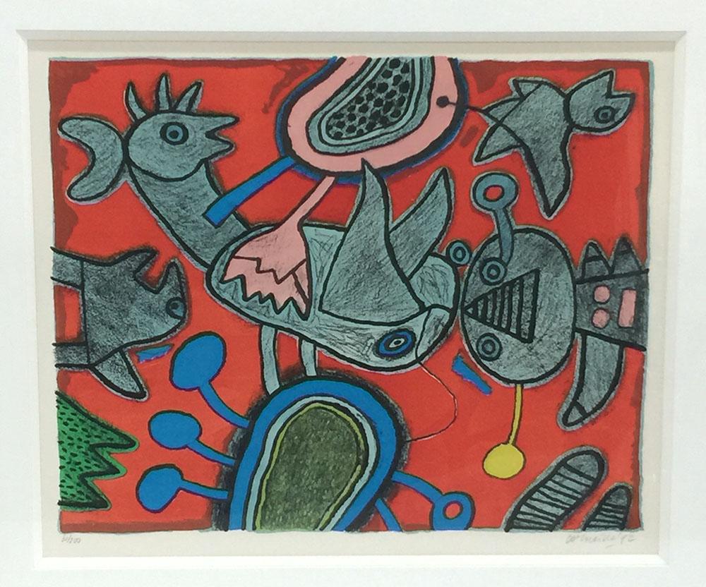 Corneille Lithograph, L'Ange descendu des astres II 61/200, 1992

Guillaume Cornelis van Beverloo (1922-2010)
Litho in color
L'Ange descendu des astres II
61/200, signed in pencil and dated 1992
Framed behind glass

Litho itself measures 61
