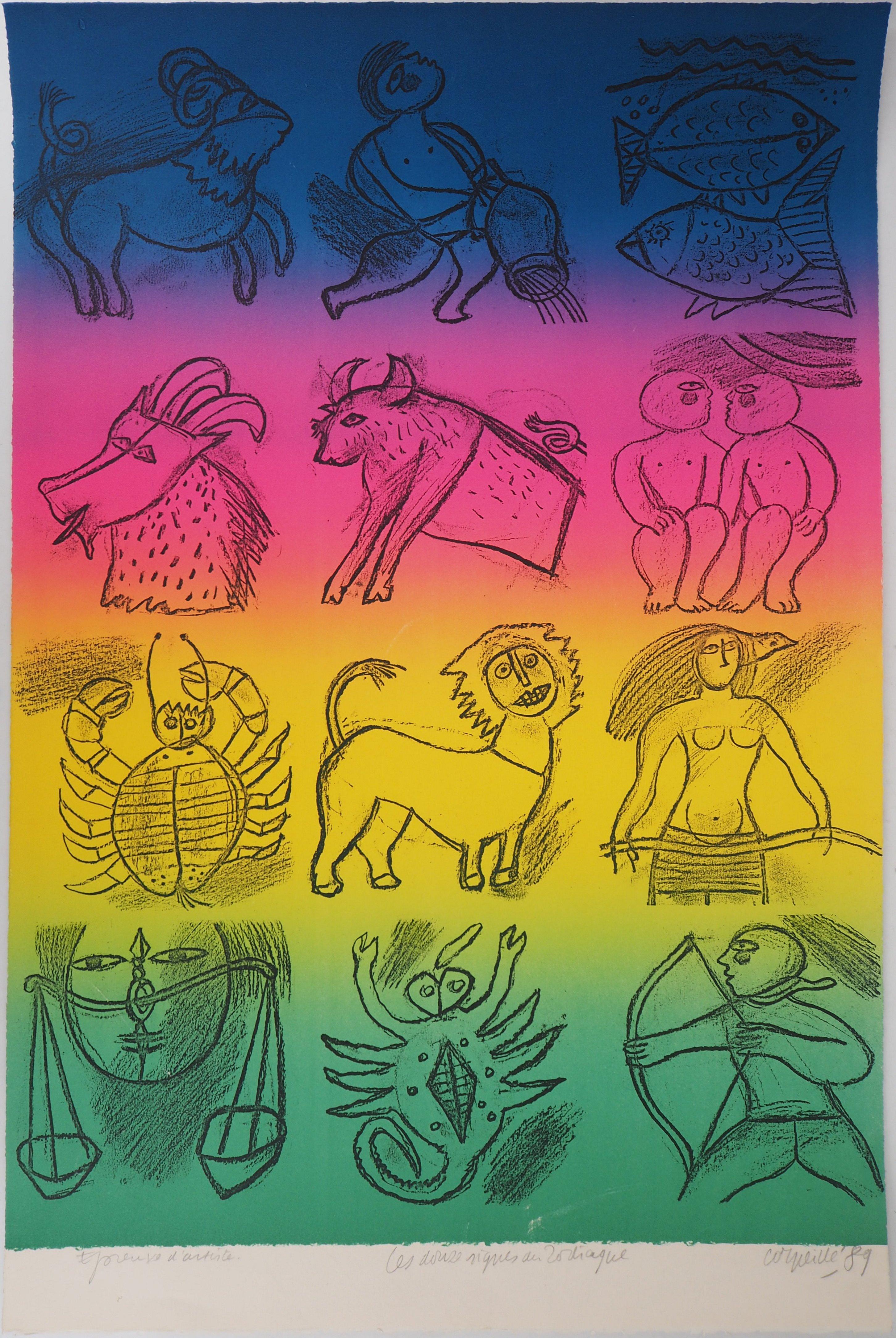 Corneille Figurative Print - Astrology: The Twelve Signs of the Zodiac - Original Handsigned Lithograph