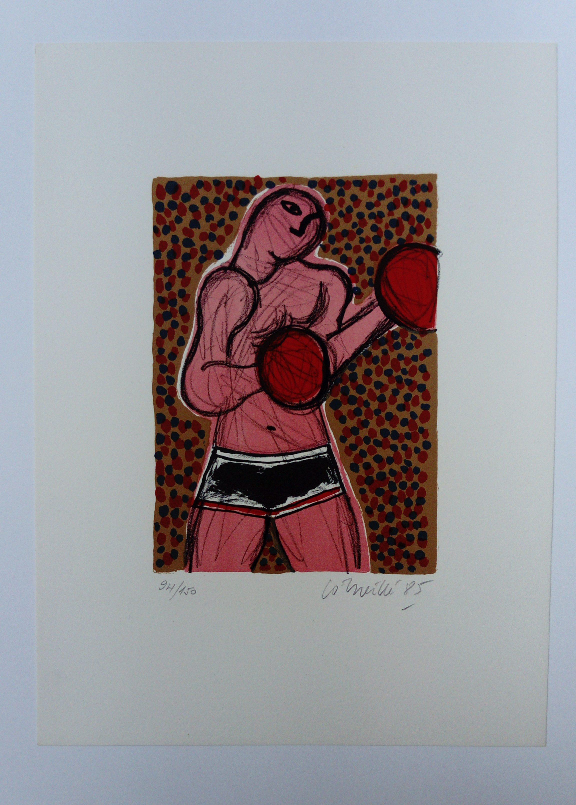 Battle on the Moon - Lithograph N ° 1  - Brown Figurative Print by Corneille