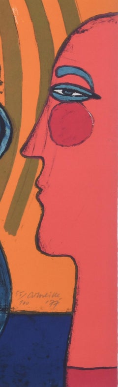 CoBra lithograph by Corneille, 1977, Tete et grand oiseau
