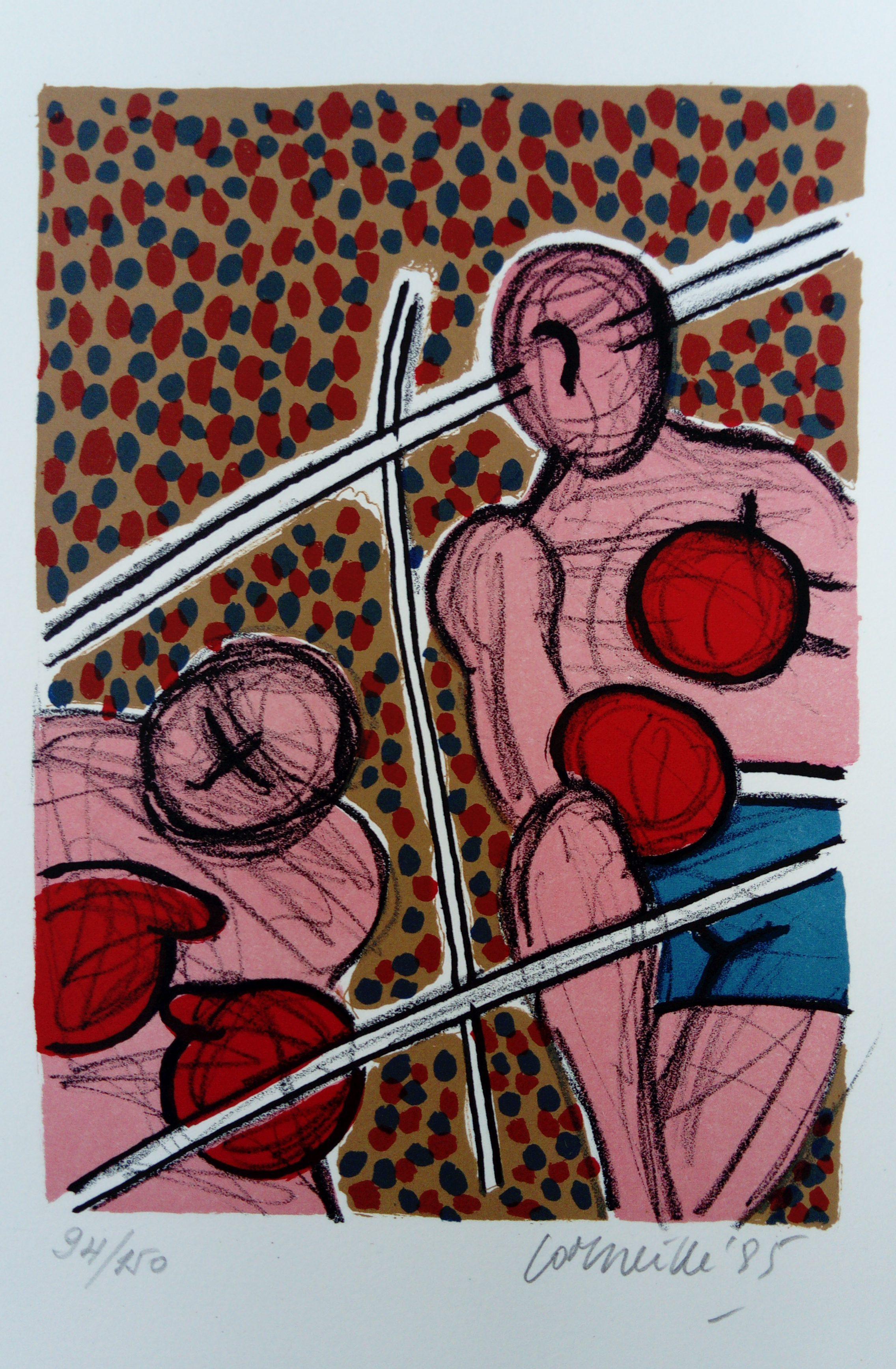 Fight on the Moon - Lithograph N ° 2  - Brown Figurative Print by Corneille