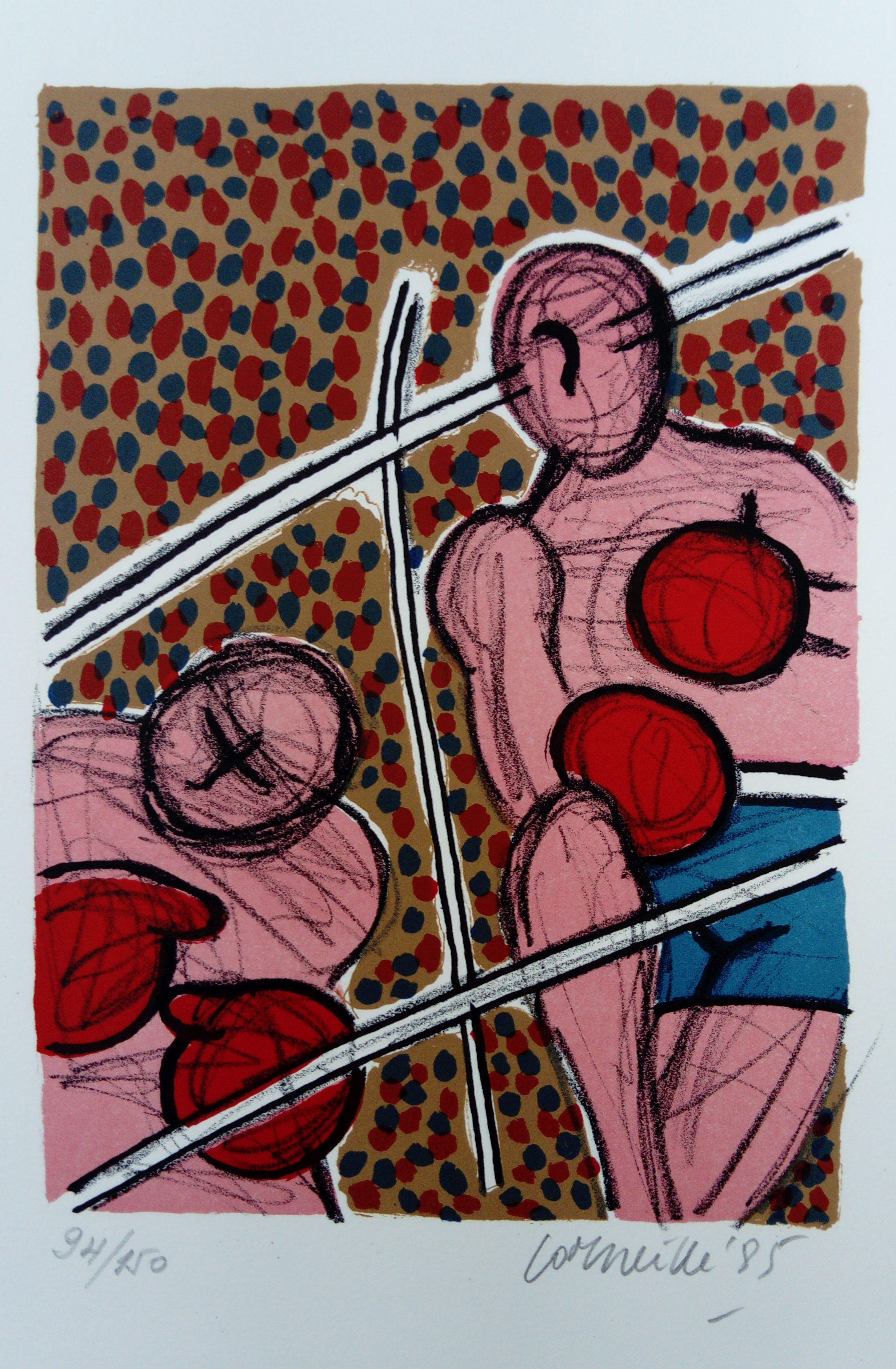 Fight on the Moon - Lithograph N ° 2 - Brown Figurative Print by Corneille