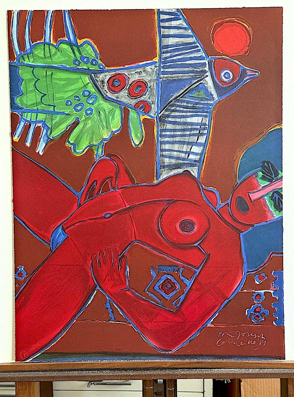 Image D'un Été is an original hand drawn limited edition lithograph printed using hand lithography techniques on archival Somerset paper, 100%  acid free, by the Dutch artist known as CORNEILLE(Guillaume van Beverloo) an abstract expressionist who