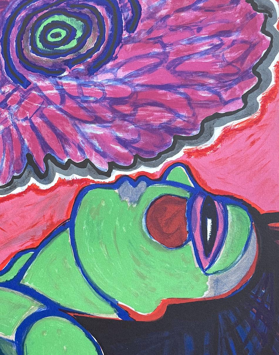 IVRESSE es una litografía original dibujada a mano y de edición limitada, impresa en 12 colores sobre papel de archivo Somerset 100% libre de ácido, del artista holandés conocido como CORNEILLE (Guillaume van Beverloo), expresionista abstracto