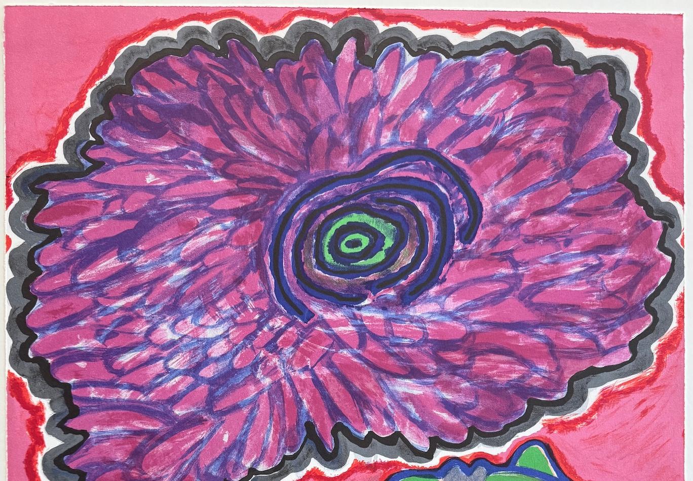 IVRESSE Litografía Firmada, Retrato Femenino Verde Flor Abstracto, Rosa Azul Oscuro en venta 1
