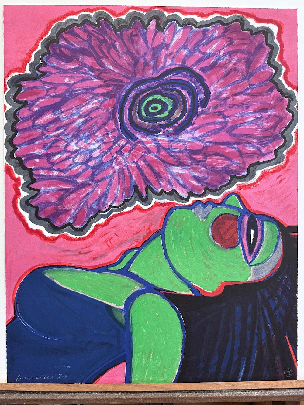IVRESSE Litografía Firmada, Retrato Femenino Verde Flor Abstracto, Rosa Azul Oscuro en venta 3