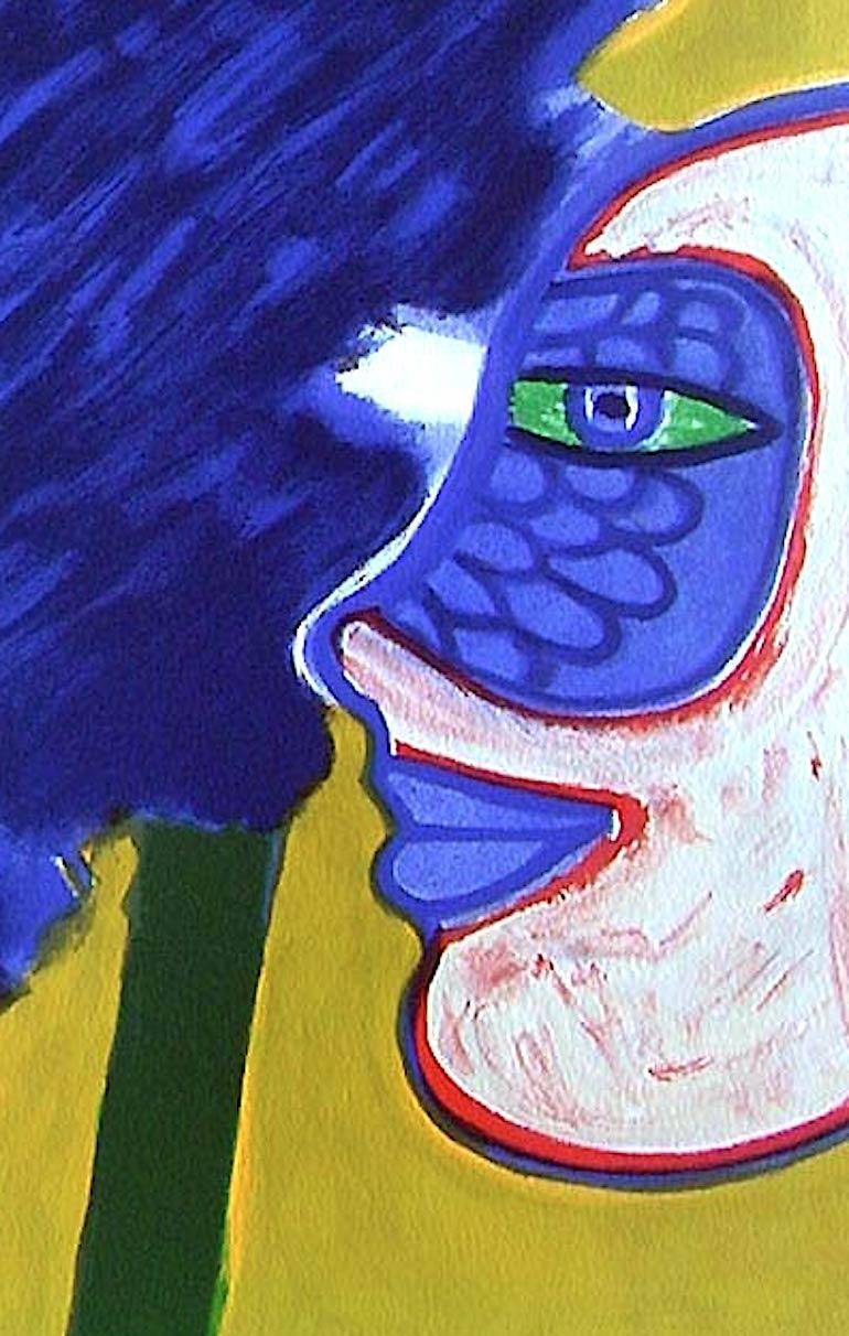 L' Arbre à L'Oiseau Signierte Lithographie, Abstrakter Exotischer Vogel Blaue Bäume Maske Gesicht (Expressionismus), Print, von Corneille