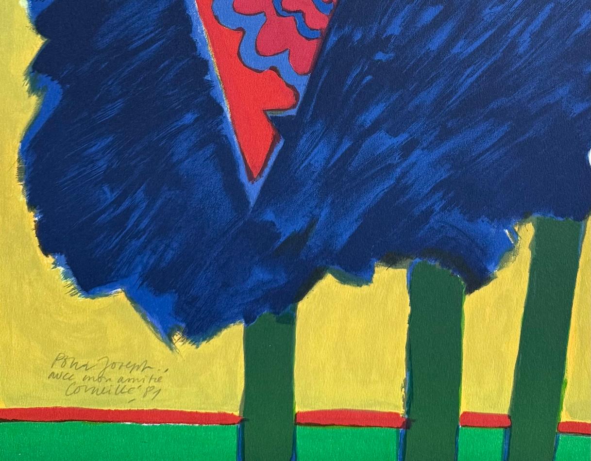 L' Arbre à L'Oiseau Litografia firmata, Uccello astratto, alberi blu, volto a maschera in vendita 1