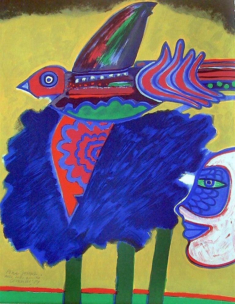 L Arbre à Loiseau Signed Lithograph Exotic Bird Trees Face Cobra Artist