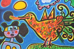 Vintage La Femme et l
oiseau multicolore